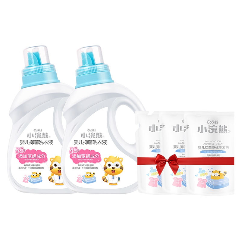 小浣熊(Coati) 儿童洗衣液 1升装 新生儿婴幼儿无荧光增白剂 抑菌除螨去渍
