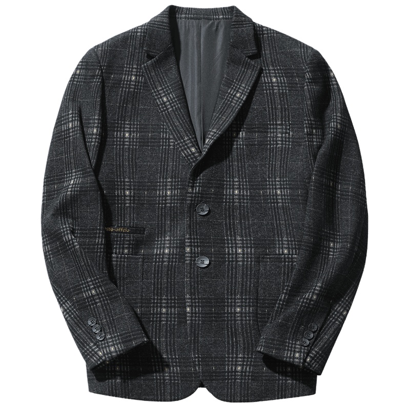 千纸鹤男士休闲西装2019秋季新款青年潮流时尚格子便西上衣35166