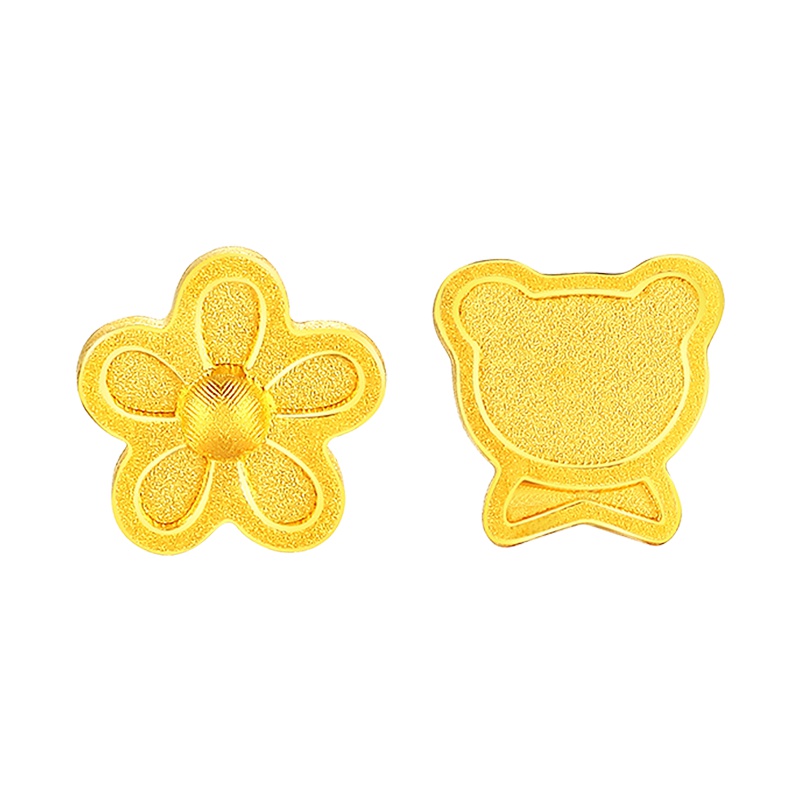 潮宏基 小熊&小花 可爱卡通不对称耳钉耳饰 足金耳饰黄金耳钉 计价工费90元