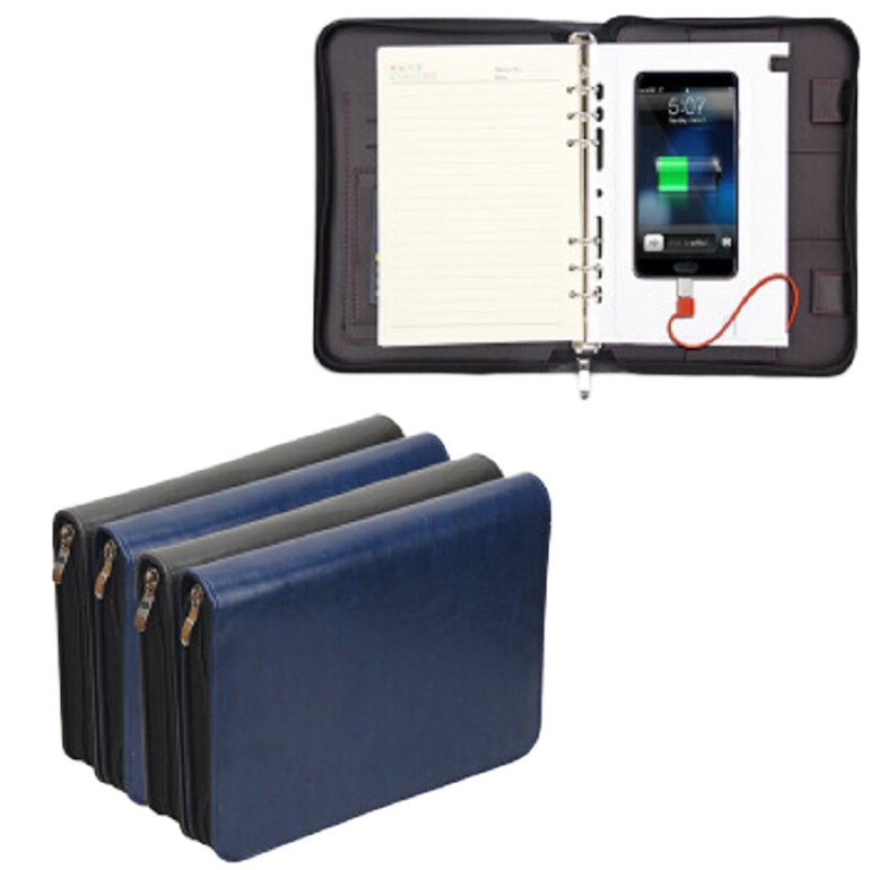 【精选】连邦 单个印花拉链包-深蓝 创意商务记事本多功能带充电宝移动电源255*180mm