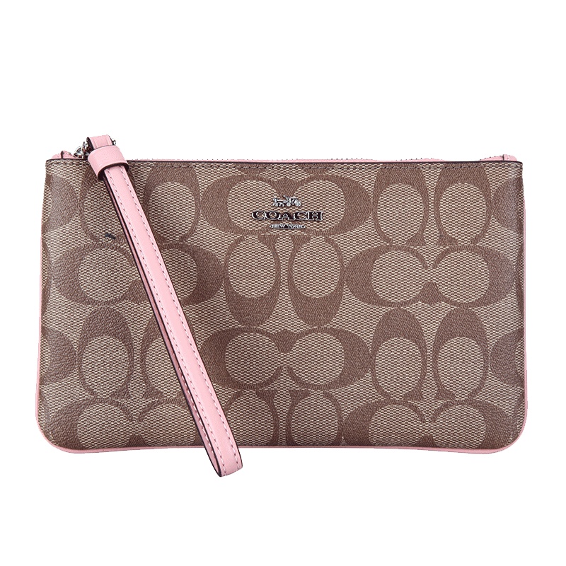 COACH 蔻驰 奢侈品 欧美时尚女手包卡其色PVC长款漆皮手拿包零钱包