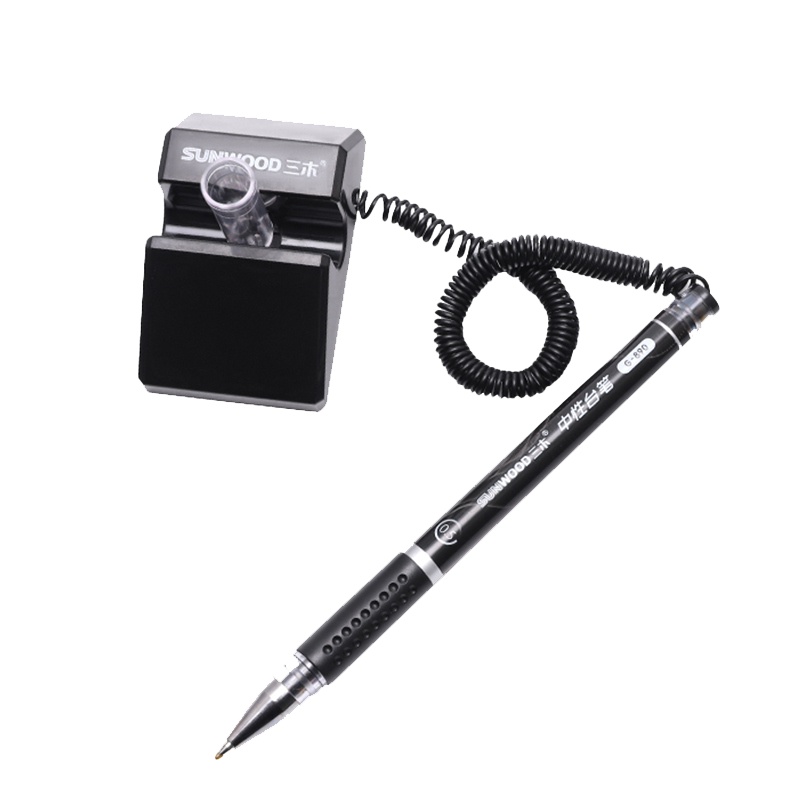 三木(SUNWOOD)SMGR-890B台笔办公中性笔柜台桌面签字笔可粘贴固定带绳吧台笔银行前台笔粘桌碳素笔水笔黑色