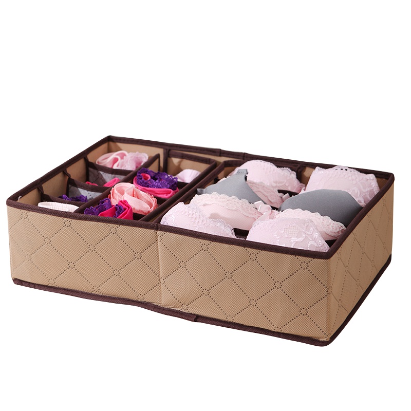 悠品居卡其色加厚无盖无纺布内衣裤收纳盒