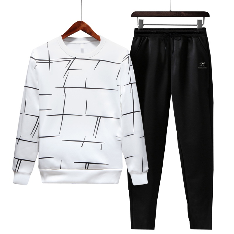 杜克袋鼠 冬季加绒保暖男士长袖卫衣套装 长裤 潮流套装卫衣套装