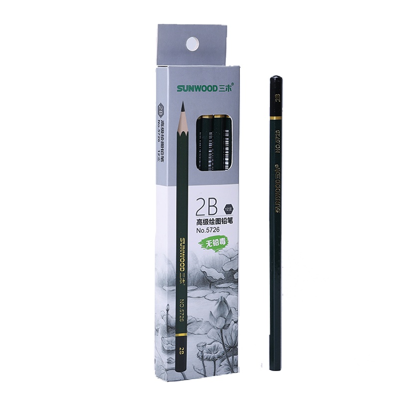 三木(SUNWOOD)原木铅笔美术书写专用品学生儿童安全2b考试原木素描铅笔12支/盒