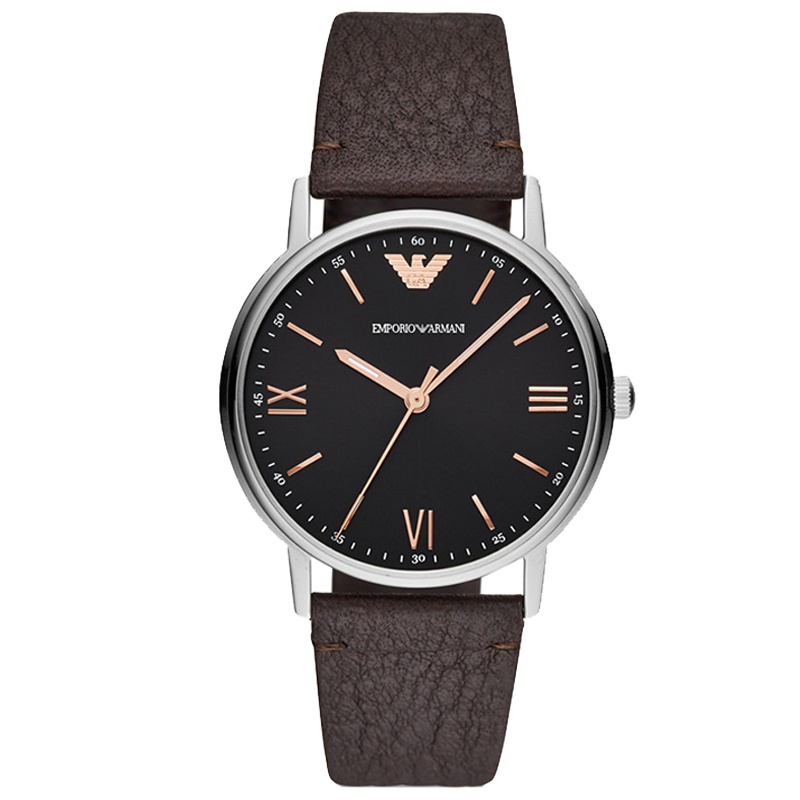 阿玛尼（Emporio Armani) 男士手表黑盘时尚休闲经典石英表男 皮带 AR11153