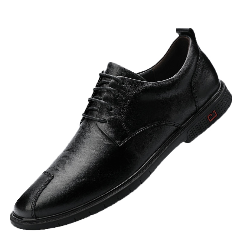 洛克华菲男鞋子正品真皮男士商务鞋冬季头层牛皮棕色休闲皮鞋男低帮鞋