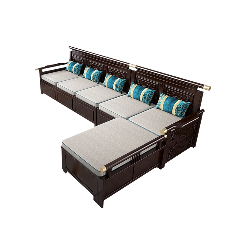 月影梳桐新中式实木沙发组合仿古雕花高箱储物带贵妃转角沙发客厅家具