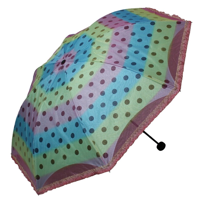 天堂伞 七彩霓虹彩虹纱拼裙边黑胶双层三折晴雨伞太阳伞 L33074E