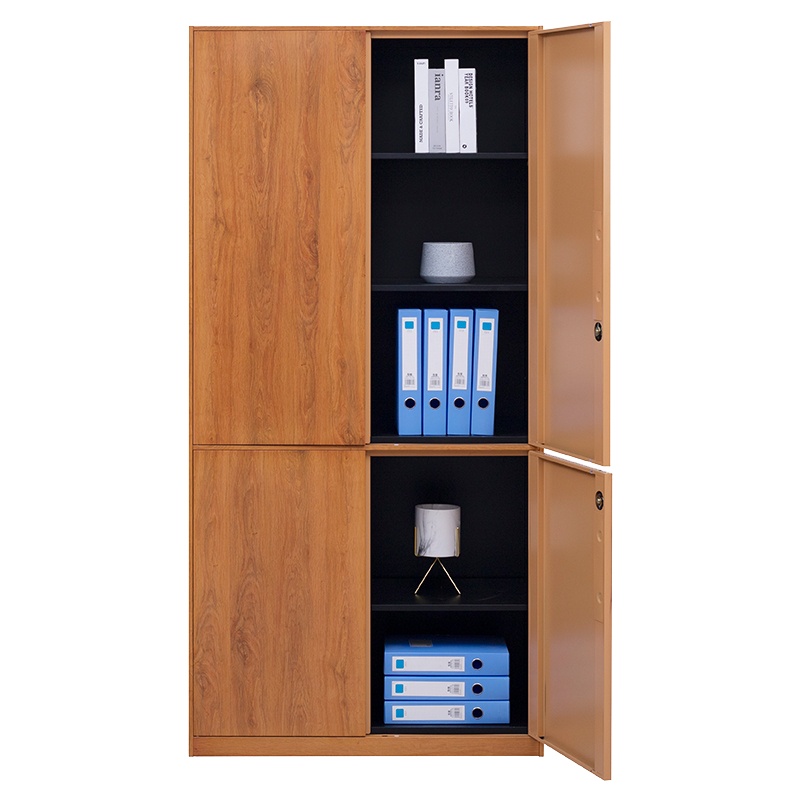 永格拆装高档办带玻璃门储物柜书柜带锁钢柜公文件柜仿木纹资料档案柜