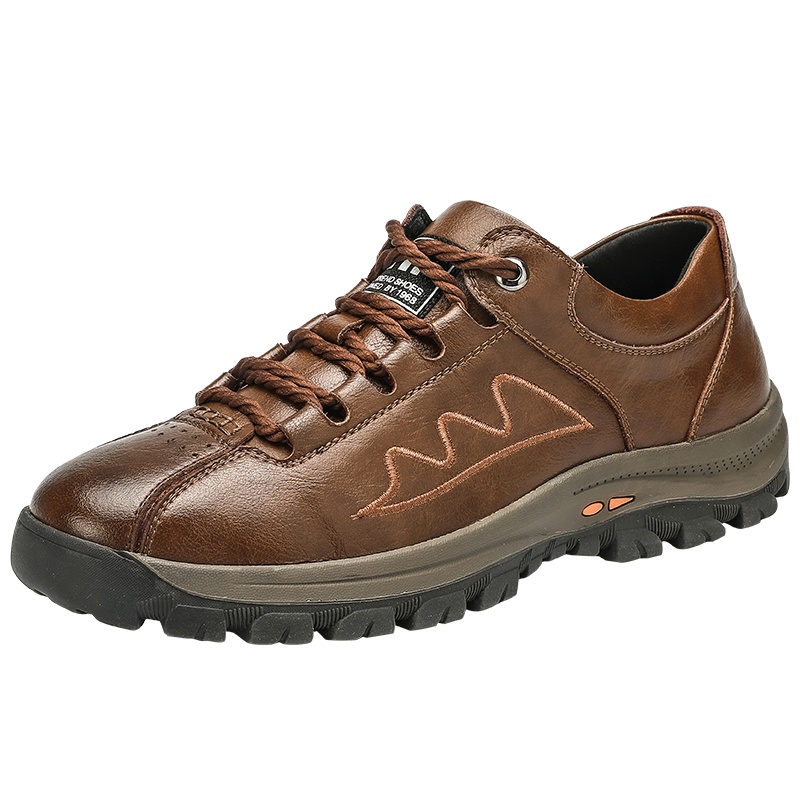 YIBULUOTUO男鞋2021秋季新款户外运动休闲皮鞋男士真皮大码防滑登山鞋