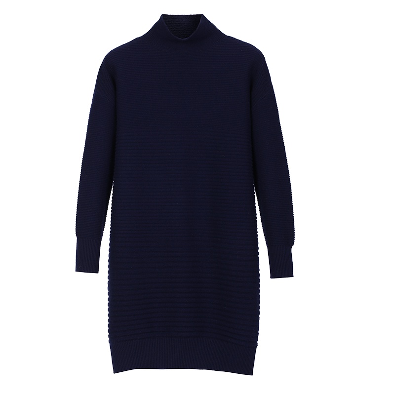 鄂尔多斯ERDOS 秋冬半高领翻花中袖女连衣裙