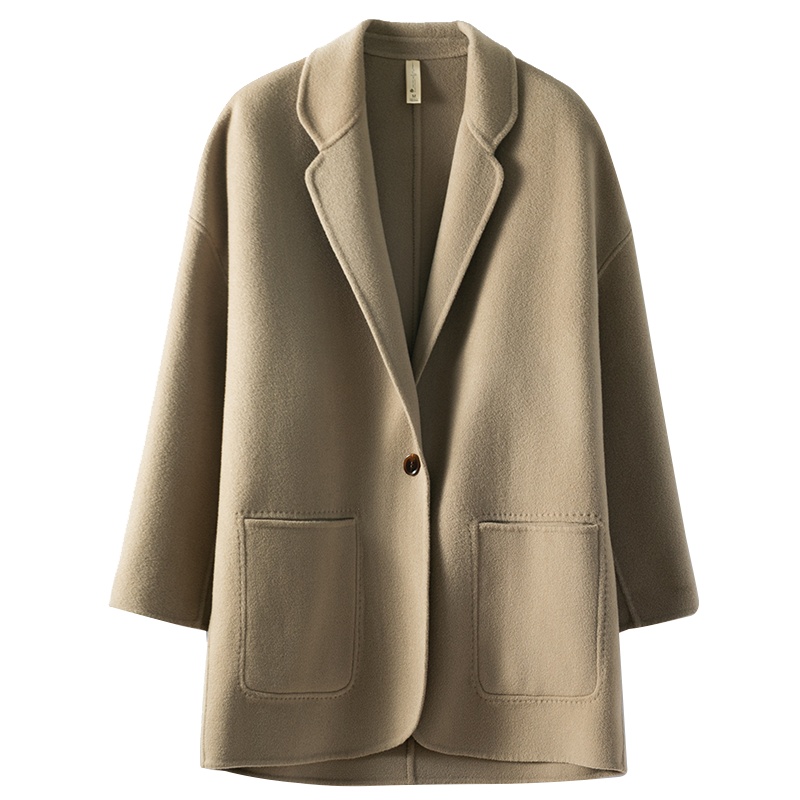 恒源祥女士羊毛大衣2020冬款时尚中长款西装领毛呢外套