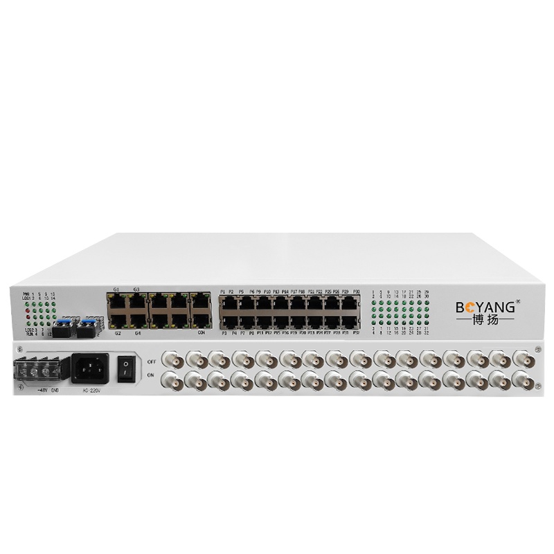 博扬 综合业务电话光端机 16E1+16电话+4路千兆物理隔离网 单纤20km LC 机架式 1对价