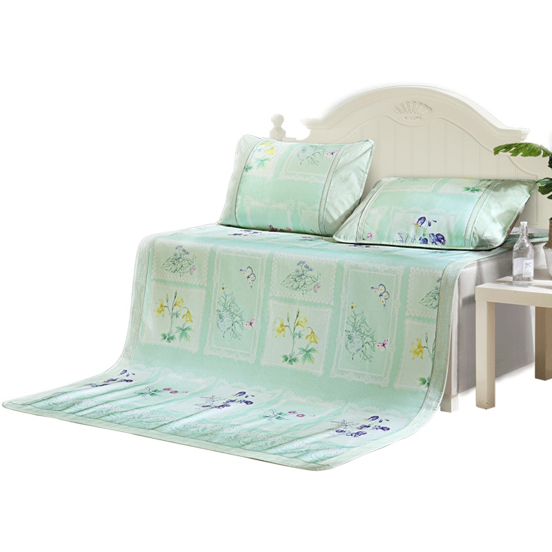 水星(MERCURY)家纺 花韵清幽印花冰丝席三件套凉席子空调席凉席套件 花韵清幽夏季凉席