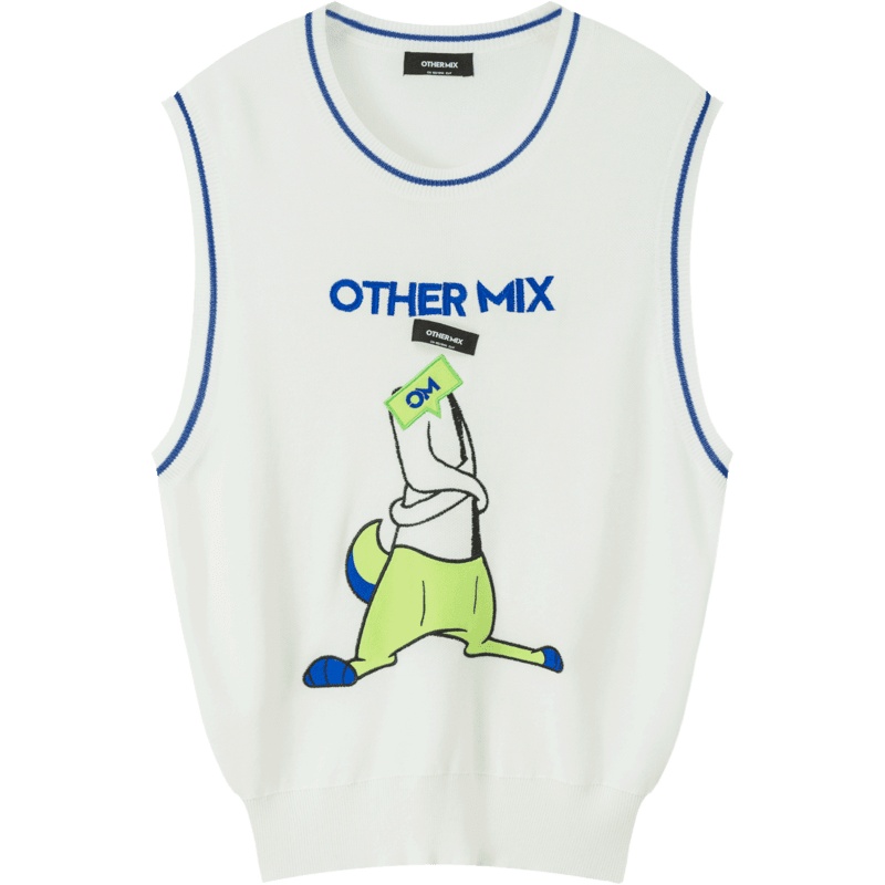 OtherMix卡通绣花针织衫2021年早秋学院风少女马甲无袖圆领背心女