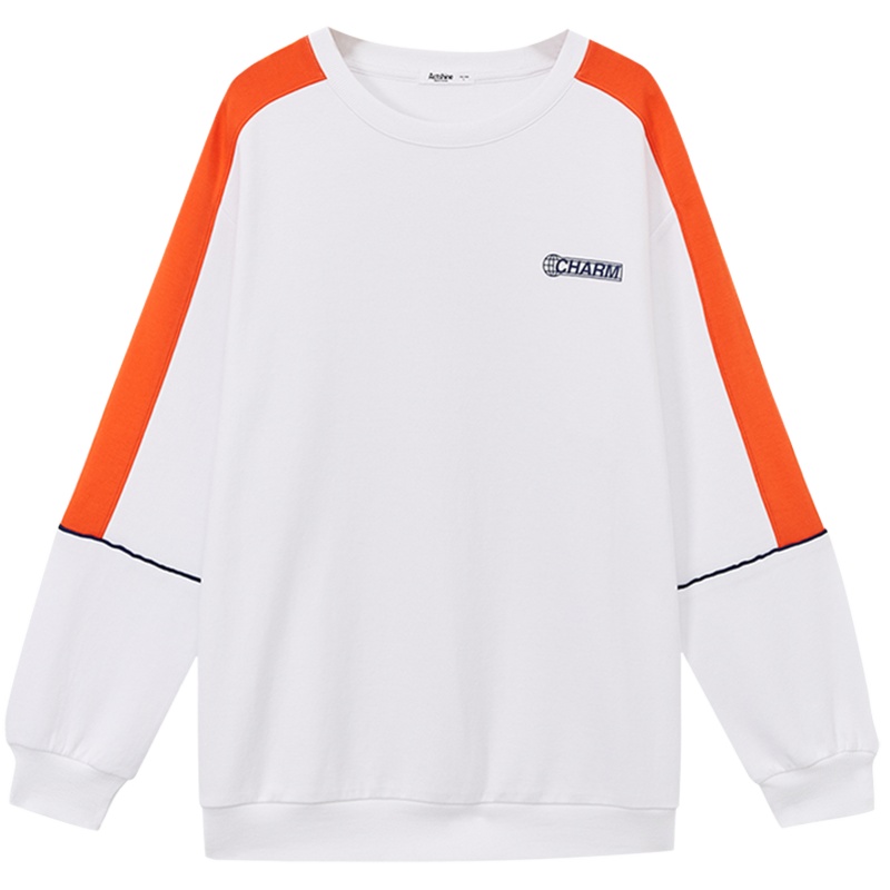 [1件5折价:104.5]美特斯邦威卫衣女秋冬新款休闲宽松圆领撞色拼接运动女士上衣