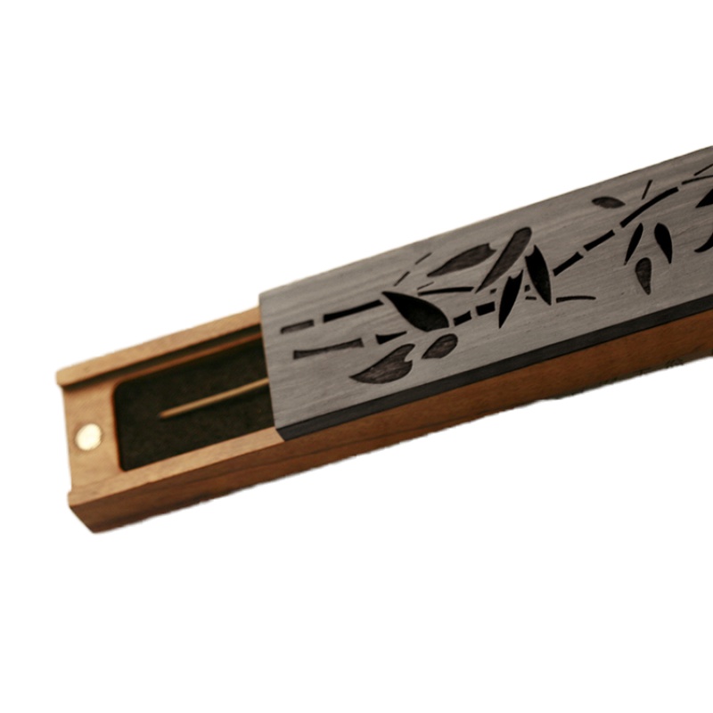 封后黑檀木卧香盒家用室内檀香炉木质茶道线香盒焚香插沉香炉线香炉 波浪莲花纹(送雪樱布袋)香薰灯炉/器具