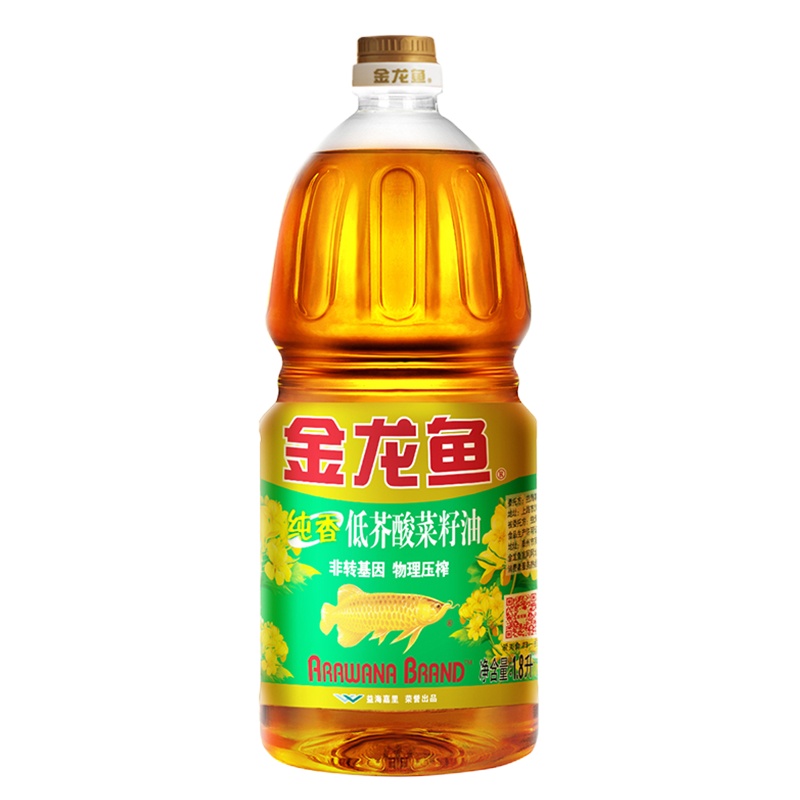 金龙鱼 纯香菜籽油1.8L 低芥酸菜籽油(非转基因)(6瓶/箱,300瓶起订,整箱发货)