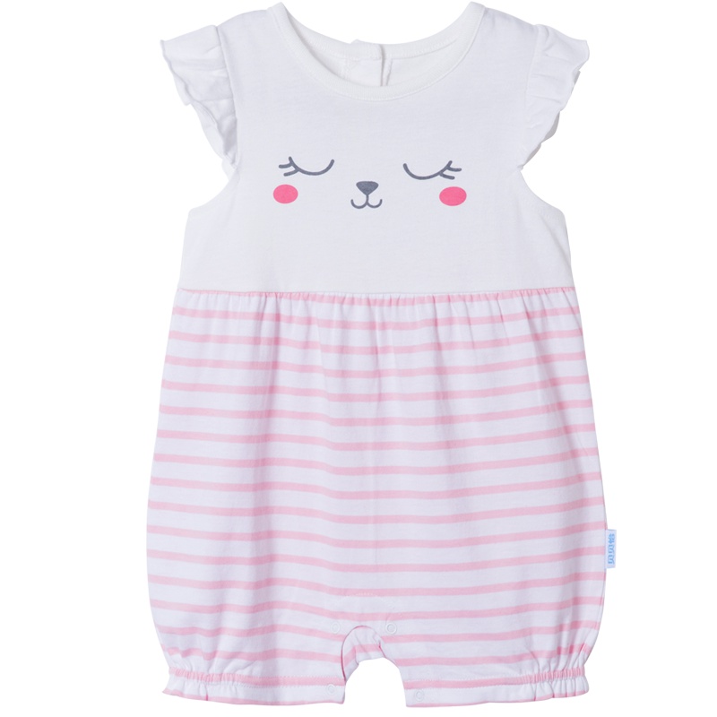 贝贝怡女宝宝条纹拼接连体衣夏季婴儿透气可爱连身衣182L128