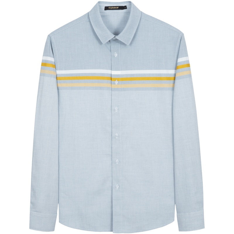 千纸鹤男士条纹撞色衬衣2020新款纯棉休闲长袖衬衫男上衣10262