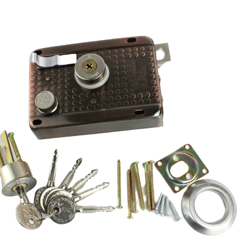 防盗门锁红古铜铁门木门车库门三保险锁实力十字锁芯 带边带壳原配锁芯 35-50mm 右外 带钥匙