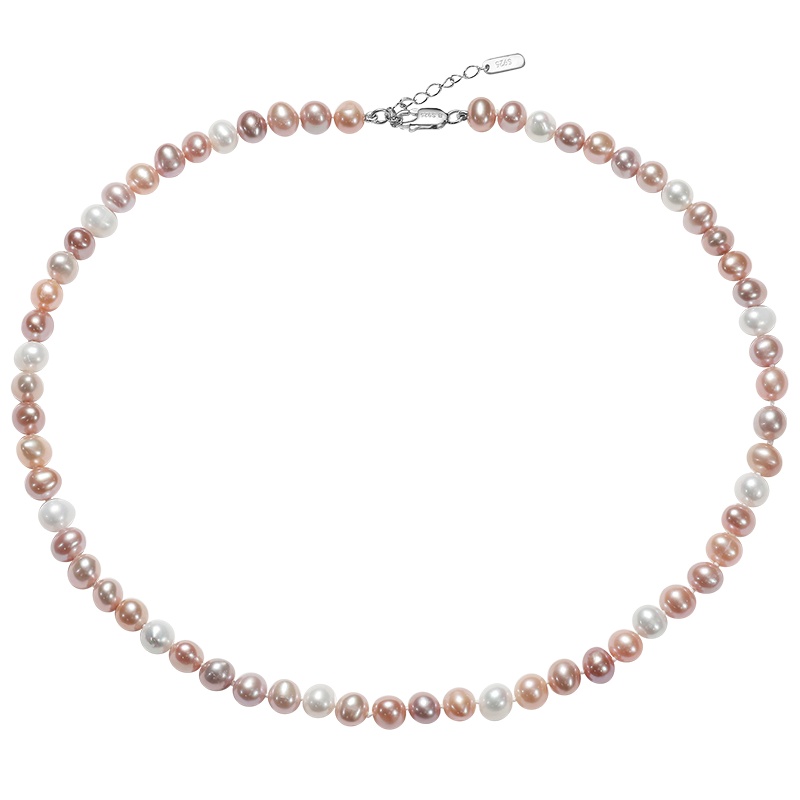 佰色传情混彩色淡水珍珠项链925银粉紫色妈妈婆婆礼物母亲节