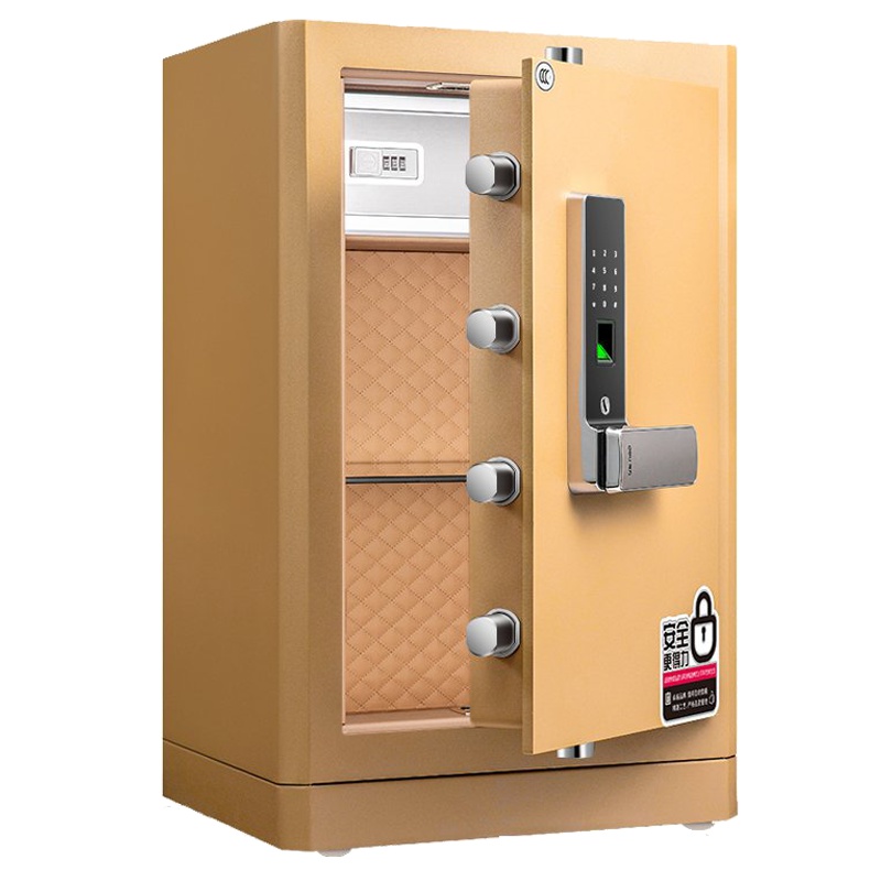 得力(deli)4118指纹密码双重锁控保险箱(金色) 高82cm电子防盗保险箱 3C认证办公家用防盗合同资料保险柜
