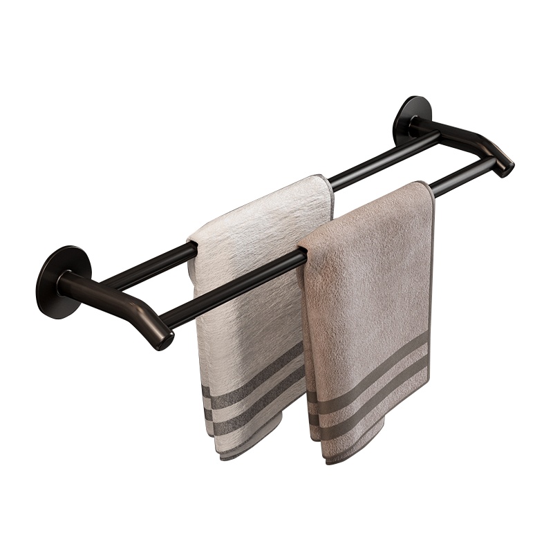 优勤免打孔卫生间毛巾置物架浴室壁挂简约毛巾双杆挂架厕所挂毛巾架子