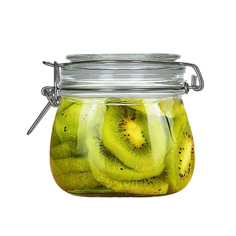 [送木勺]圆形密封玻璃罐1000ml 带盖家用食品储物罐腌制瓶子泡菜柠檬百香果蜂蜜罐子瓶-单瓶装