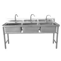 王室 [规格: 1800*700*800 单位:mm ]不锈钢三槽水槽厨房洗菜盆洗手池304酒店商用不锈钢水池