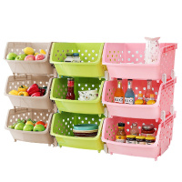 访客FK 三层装 厨房蔬菜收纳筐收纳架置物架收纳盒 大号玩具收纳箱 水果蔬篮多层落地置物架整理箱三层装 bd