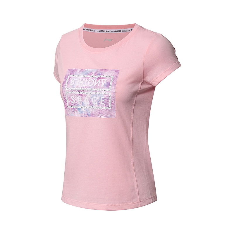 李宁(LI-NING)短袖女士夏季印花时尚潮流休闲舒适透气运动夏装短袖上衣AHSN088