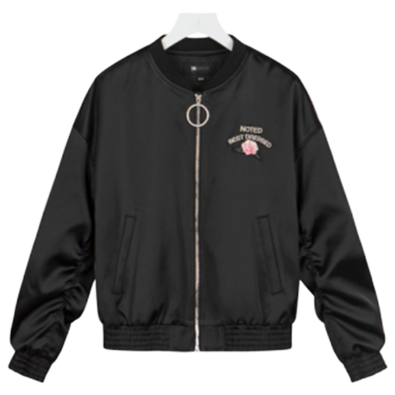 【专柜同款】7m街头学院春新款韩版宽松飞行夹克棒球外套后背刺绣女70009706 黑色 S