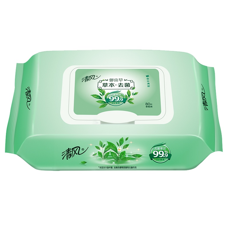 清风湿巾大包装湿纸巾成人抽取式80片家用经济装卫生湿巾草本去菌6包装
