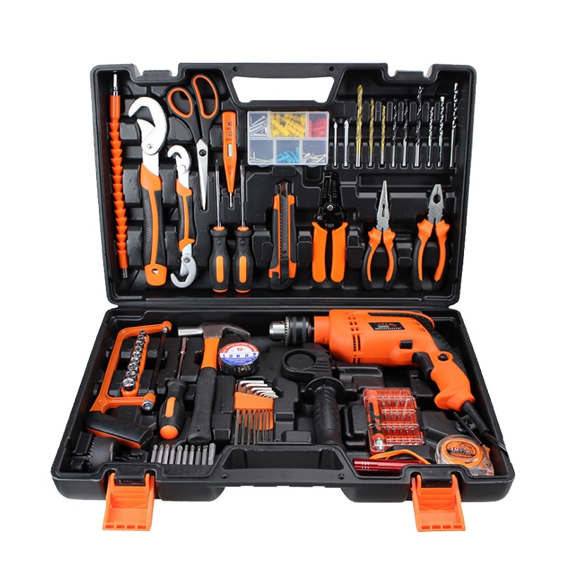 深蕨SNJUE 五金工具箱套装 冲击电钻工具组 家用水电工装维修工具盒 电钻多功能扳手加强版