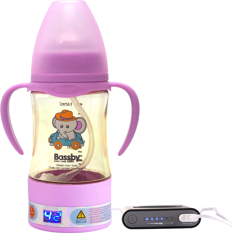 贝斯比/bassby 宽口弧形数码智能恒温奶瓶PPSU180ml粉紫色 可加热奶瓶