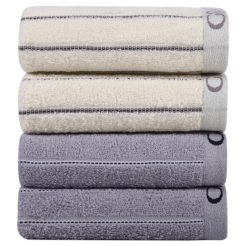 洁丽雅10条装纯棉素色条纹缎档毛巾柔软吸水洗脸面巾72*34cm