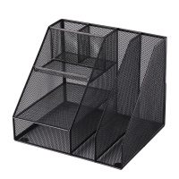 得力(deli)文件筐三层四层金属文件篮铁丝网状文件栏筐资料架纳框座办公用品创意桌面办公文件座桌面 文件单据收纳盒置物