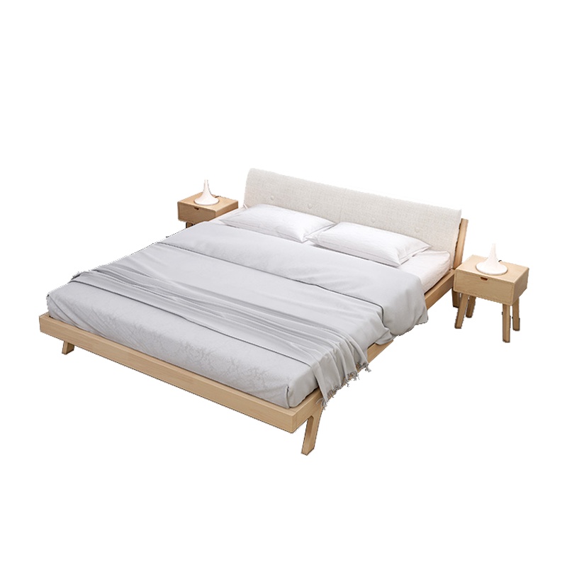 一米色彩 床 实木床 双人床 北欧实木软靠1.8M橡胶木胡桃色日式现代 卧室家具