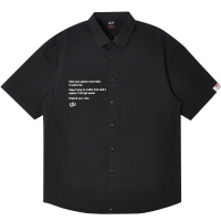 A21夏季2021新款男装 梭织弹力宽松翻领落肩短袖全开襟上衣男士潮