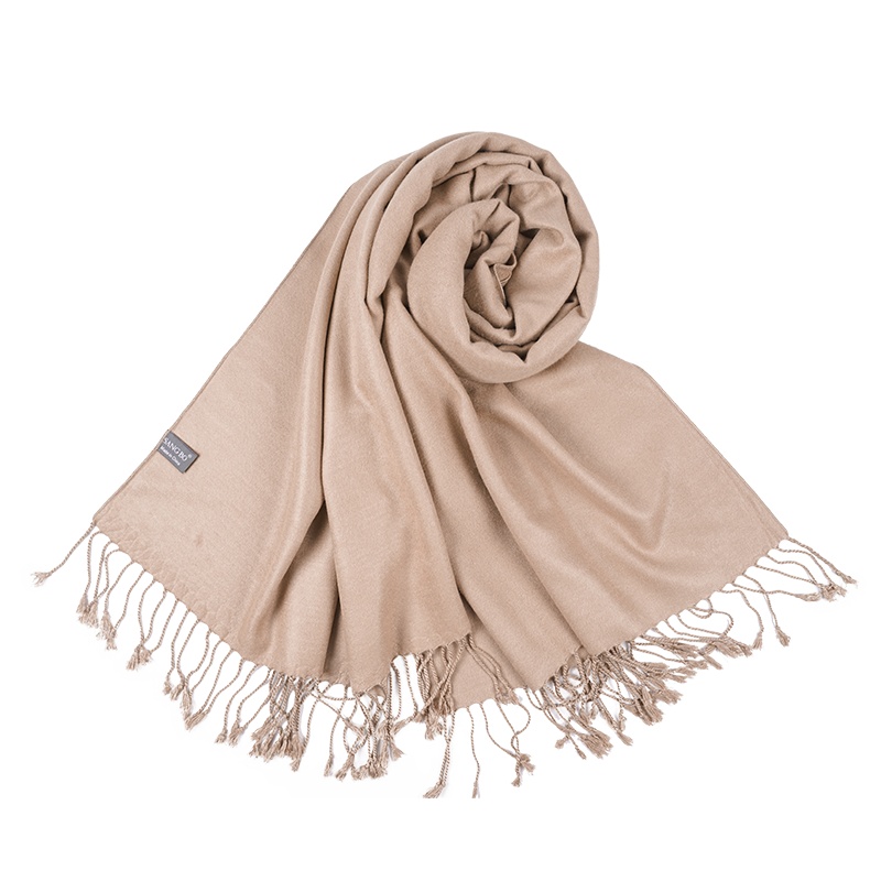 桑柏 纯色围巾女真丝混纺冬季加厚长款流苏保暖围脖披肩