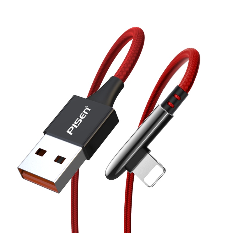 品胜快充苹果数据线2米iPhone12/11ProMax/Xs/XR/6s/7/8p/ipad充电线器手机弯头线加长红