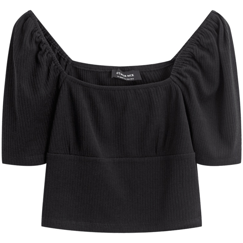 OtherMix法式方领t恤女2021年夏季新款紧身短袖打底衫内搭上衣潮