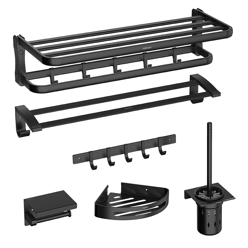 法恩莎(FAENZA)太空铝挂件卫浴五金套件六件套毛巾浴巾架置物三角篮纸巾盒挂钩马桶刷免打孔套装