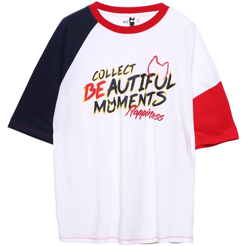 a02新款2020时尚潮流撞色拼接字母印花宽松T恤女夏潮DTV2E0031KT
