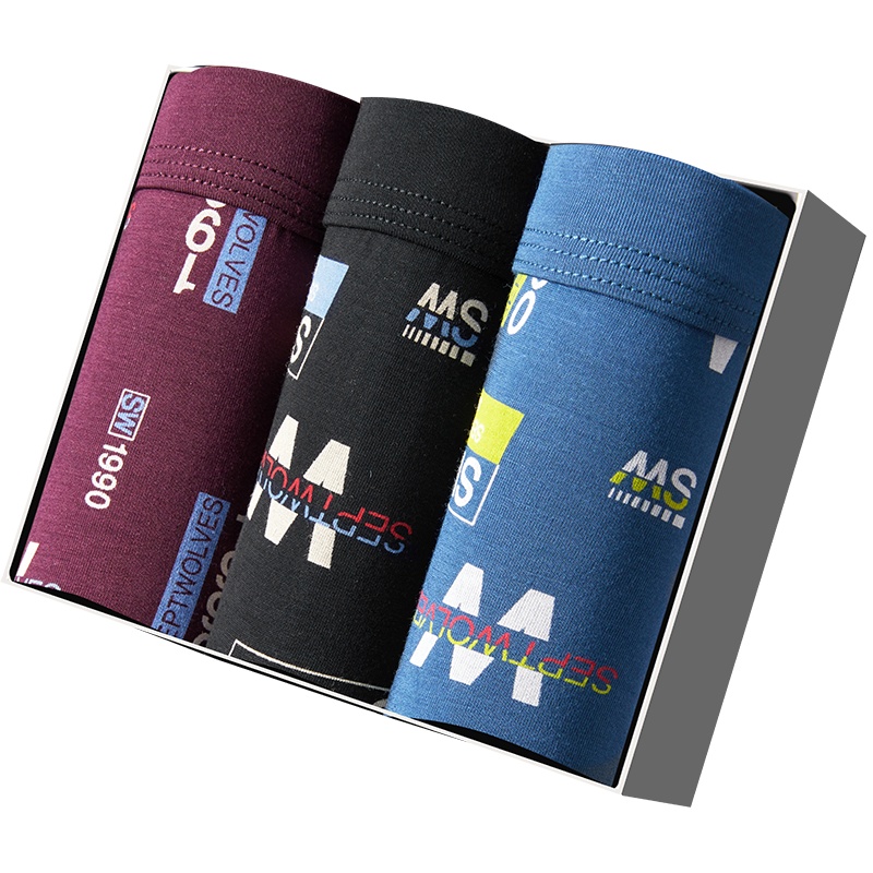 七匹狼[抗菌]新品吸湿柔滑粘纤3条装透气男士内裤中腰平角裤