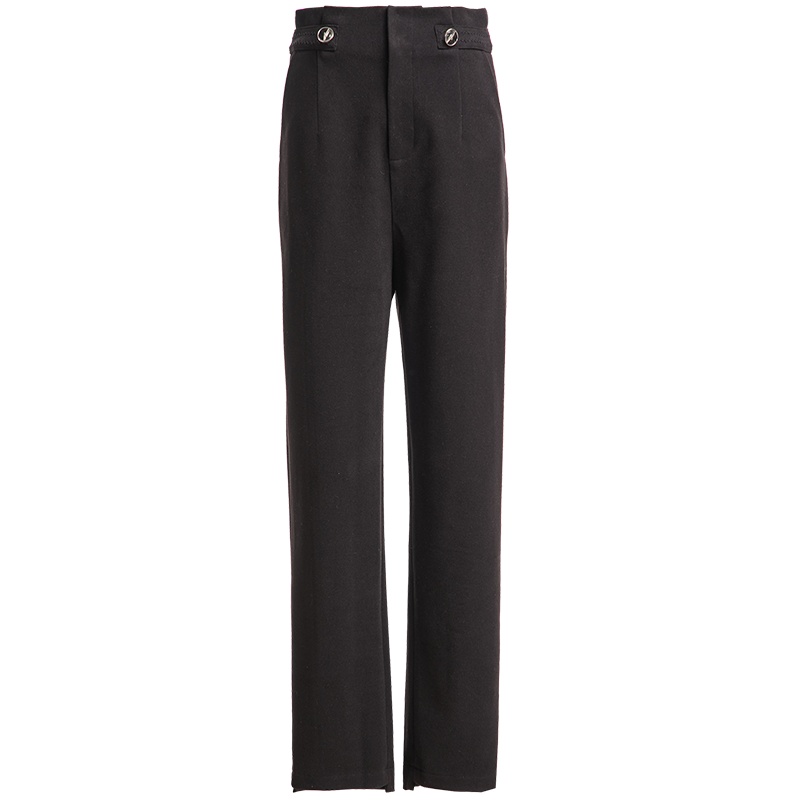 欧昵雪秋冬通勤高腰直筒烟管裤女显瘦修身九分毛呢哈伦裤