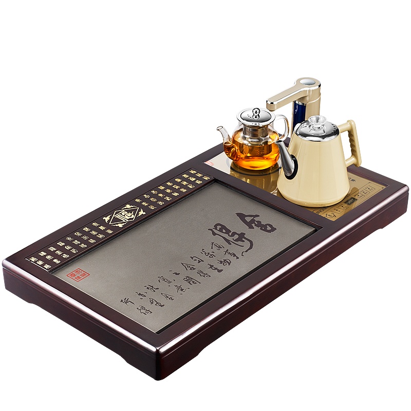 金杞(JINQI) 整套茶具全自动上水不锈钢包胶防烫电热水壶耐热保温烧水壶茶炉紫檀木茶具套装