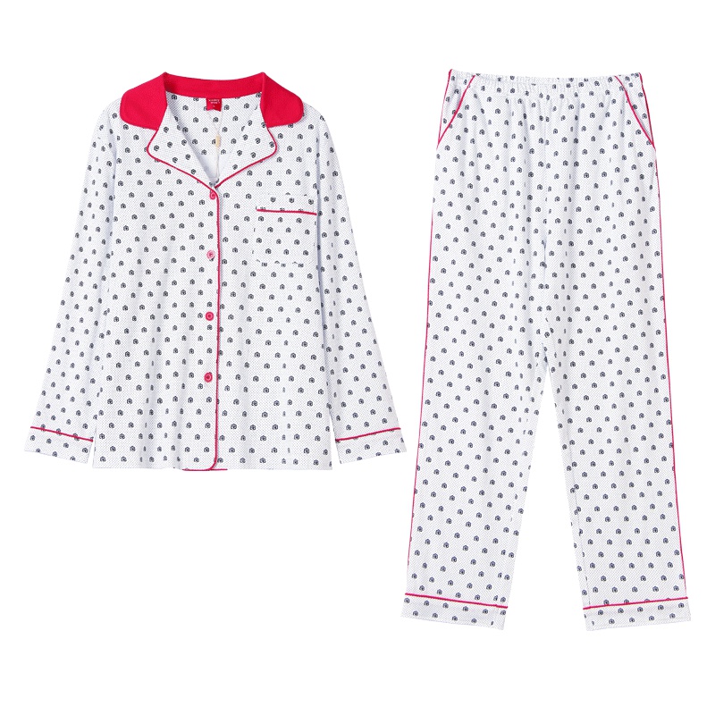 雪仙丽2018新款睡衣女秋纯棉宽松长袖女士开衫家居服冬可外穿套装